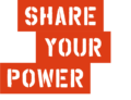 Share your power staggered stencil logo