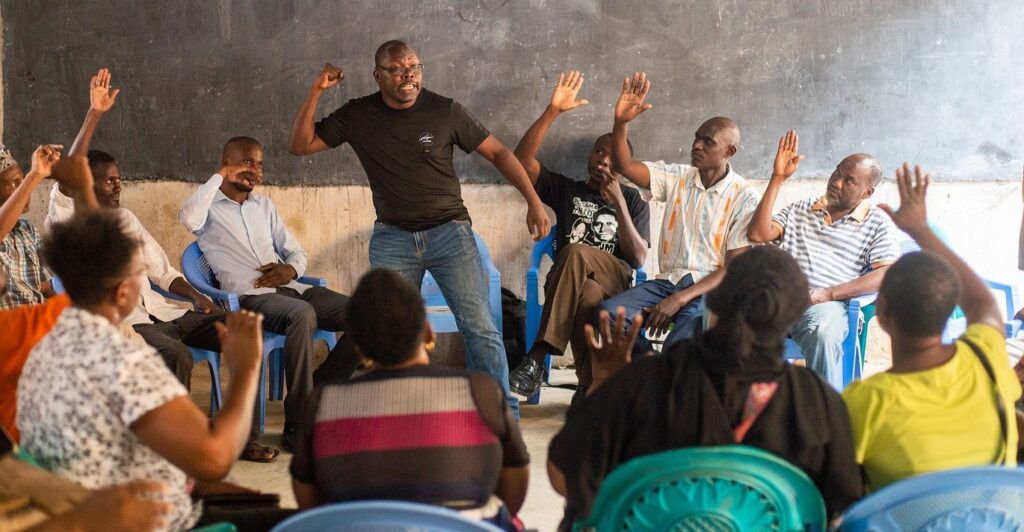 Local activists learning about protest and activism techniques during a Network Meeting in Mombasa, Kenya